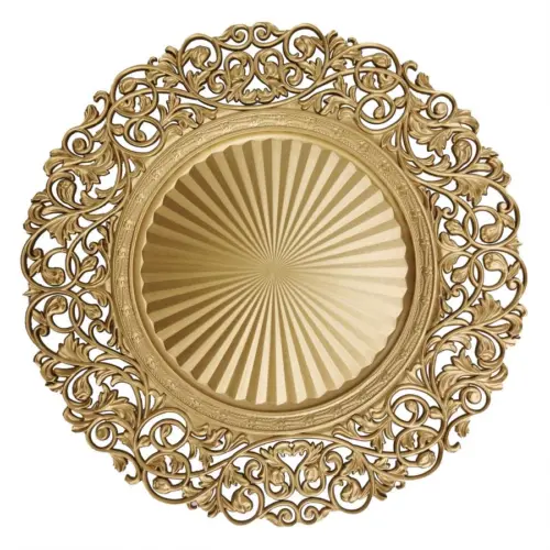 Plato de presentación de plástico dorado diseño guias en orilla de 33x33x2cm