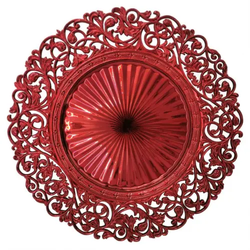 Plato de presentación de plástico rojo diseño guias en la orilla de 33x33x2cm