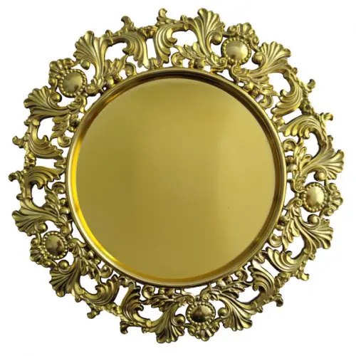 Plato de presentación de plástico dorado diseño grecas en orilla de 33x33x2cm