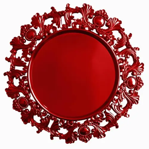 Plato de presentación de plástico rojo diseño grecas en orilla de 33x33x2cm