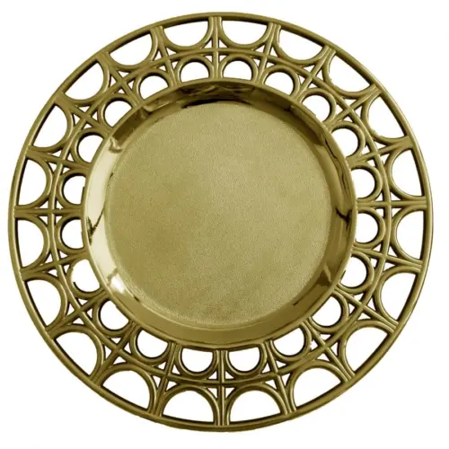 Plato de presentación de plástico dorado diseño circulos en orilla de 33x33x1.5cm