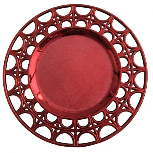 Plato de presentación de plástico rojo diseño circulos en orilla de 33x33x1.5cm