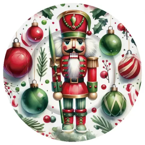 Plato de presentación de plástico navideño con esferas de 33x33x1.5cm
