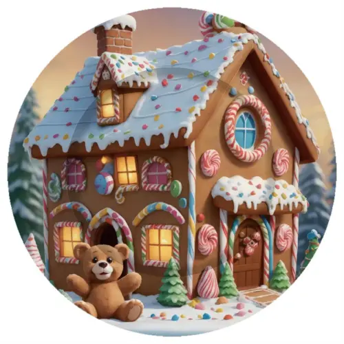Plato de presentación de plástico navideño con casa de genjibre de 33x33x1.5cm
