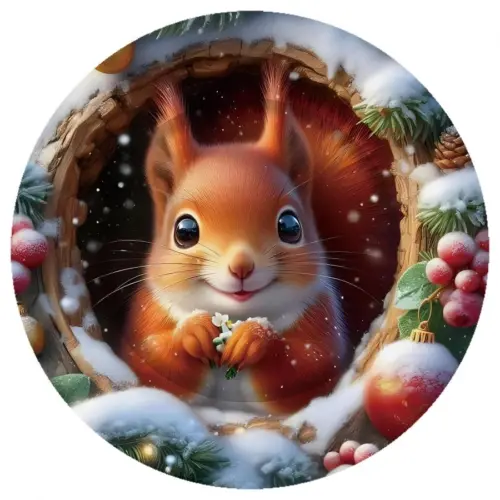 Plato de presentación de plástico navideño con ardilla de 33x33x1.5cm