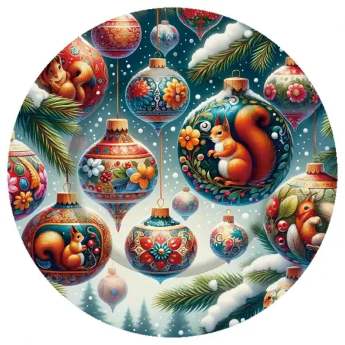 Plato de presentación de plástico navideño con esferas de 33x33x1.5cm