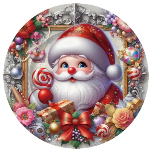 Plato de presentación de plástico navideño con santa y caramelo de 33x33x1.5cm