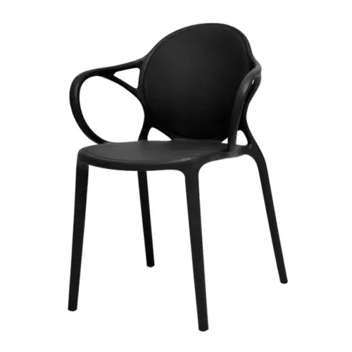 Silla de plástico negra con descansabrazos y respaldo redondo de 56.5x56x80cm
