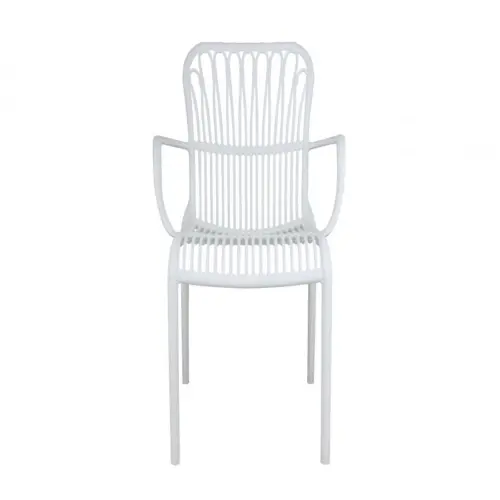 Silla de plástico con descansabrazos blanca diseño tiras de 62x62x87.5cm