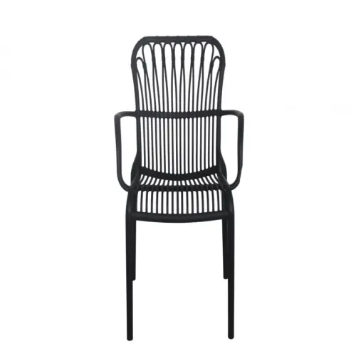 Silla de plástico con descansabrazos negra diseño tiras de 62x62x87.5cm