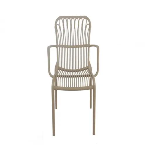 Silla de plástico con descansabrazos beige diseño tiras de 62x62x87.5cm