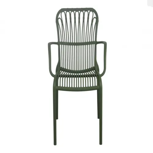 Silla de plástico con descansabrazos verde diseño tiras de 62x62x87.5cm