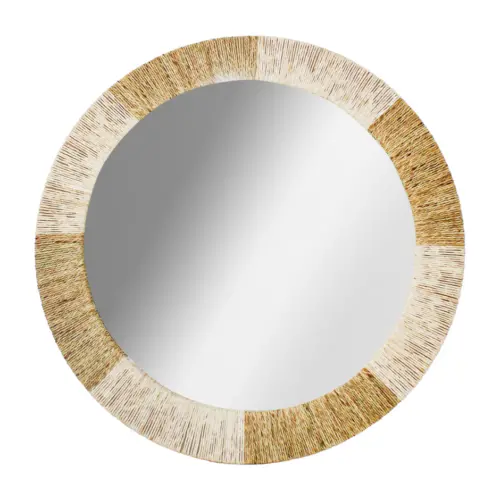 Espejo redondo con orilla de madera de 91x3x9cm