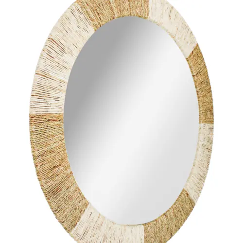 Espejo redondo con orilla de madera de 91x3x9cm