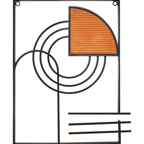 Cuadro de metal diseño círculos con madera de 36.5×2.5x46cm