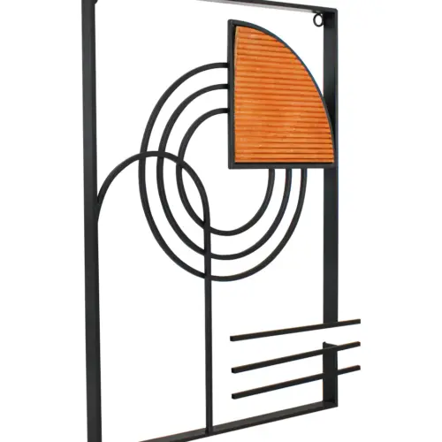 Cuadro de metal diseño círculos con madera de 36.5×2.5x46cm