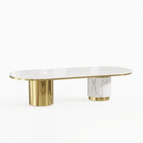 Mesa diseñó mármol con estructura dorada de acero inoxidable de 240x110cm