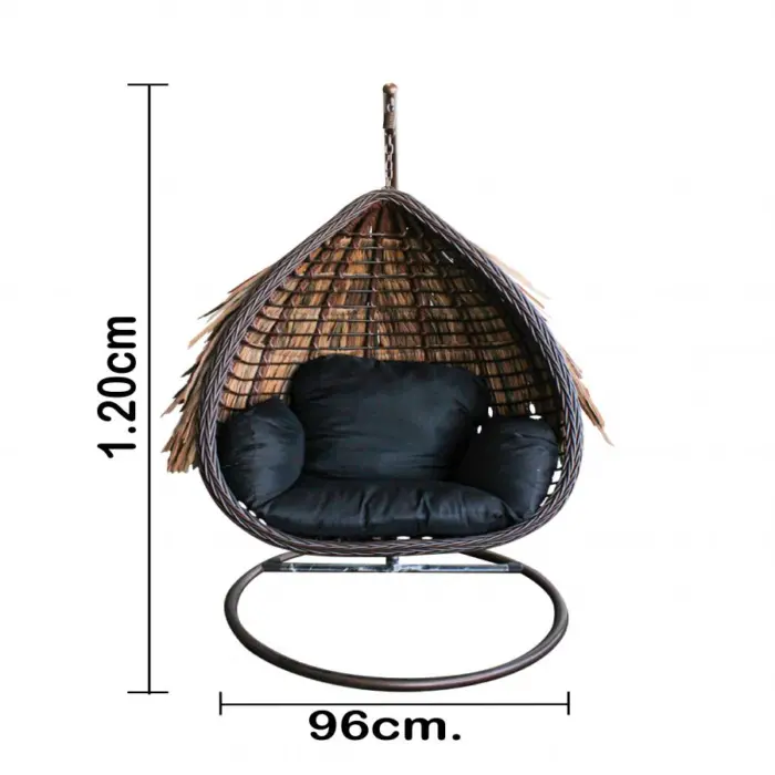 Sillón colgante tejido rattan con cojines café y base de metal de 120x96x71cm y 195x114x98cm - Image 4