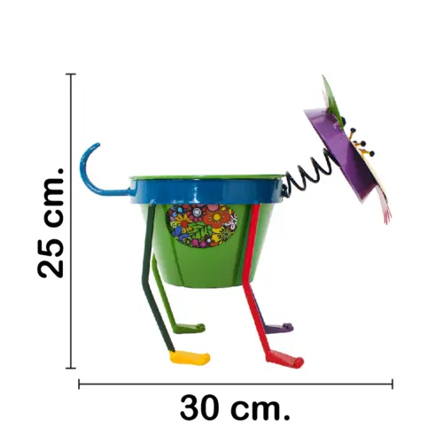 Gaton de metal con maceta de colores de16x30x25cm
