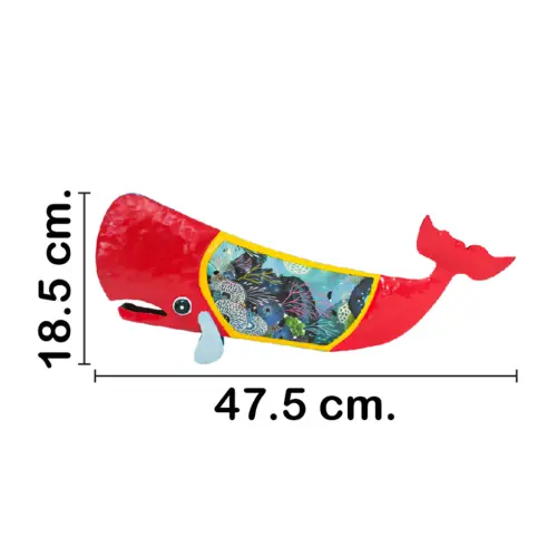 Ballena de metal roja pintada de arrecife de 16×46.5x18cm