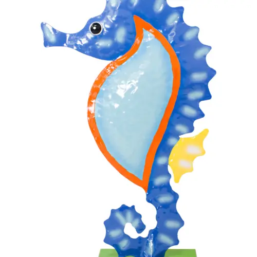 Caballito de mar de metal en tonos azules de 16×26.5x46cm