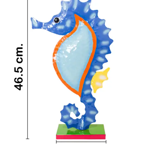 Caballito de mar de metal en tonos azules de 16×26.5x46cm