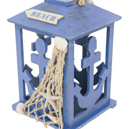Linterna de madera diseño marino azul marino de 19x19x30cm
