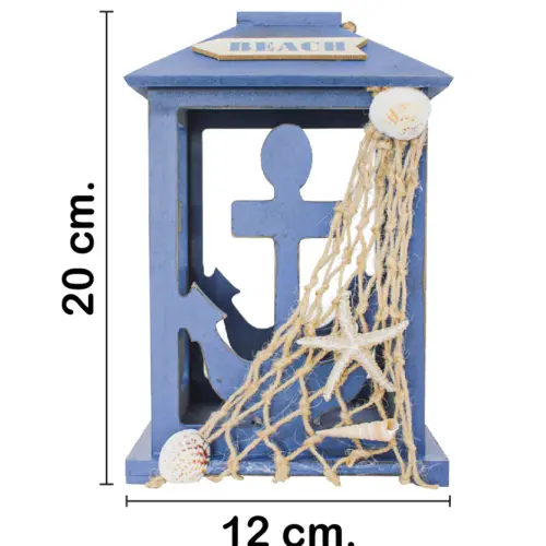 Linterna de madera diseño marino azul marino de 19x19x30cm