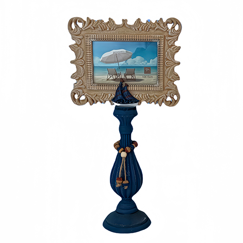 Portarretratos café con soporte de madera azul de 24x11x45cm