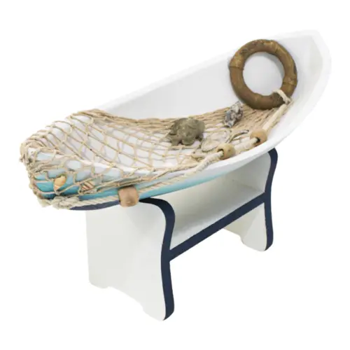 Lancha de madera con base azul de 41x17x22cm