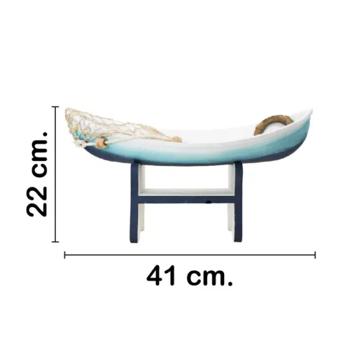 Lancha de madera con base azul de 41x17x22cm