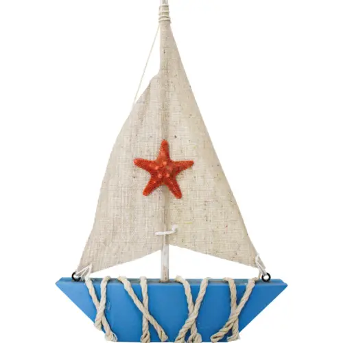 Velero de madera azul con estrella de 16.5×2.5x25cm