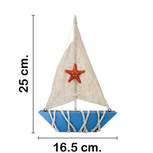 Velero de madera azul con estrella de 16.5×2.5x25cm