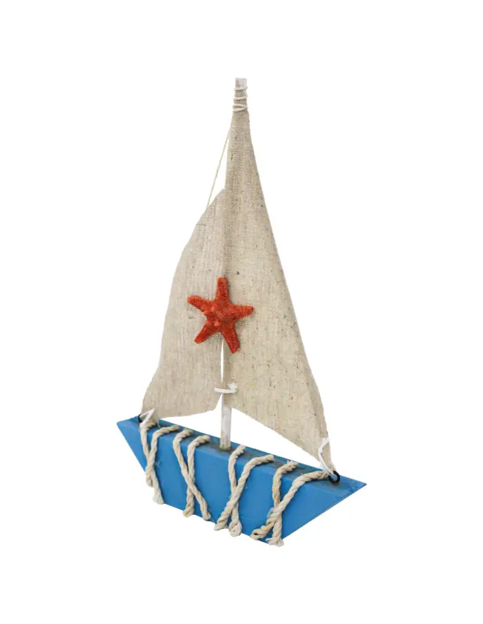 Velero de madera azul con estrella de 16.5x2.5x25cm - Image 3