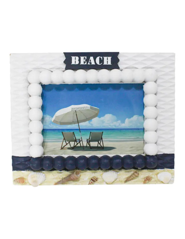 Portarretratos de madera blanco con azul y conchas de 26.5x21.5x3cm - Image 3