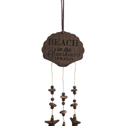 Mobil de madera diseño conchas con estrelas café de 16x3x49