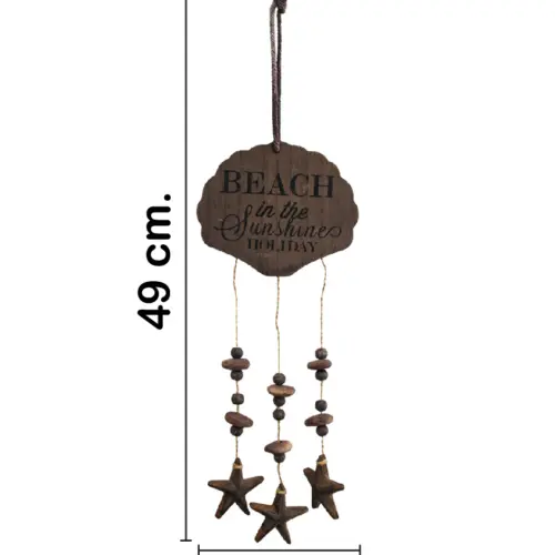Mobil de madera diseño conchas con estrelas café de 16x3x49