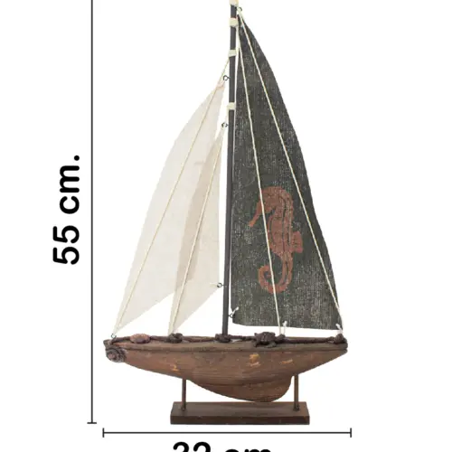 Velero de madera café de 32x6x55cm