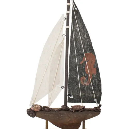 Velero de madera café de 18x4x36cm