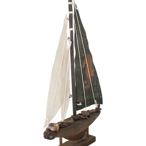 Velero de madera café de 18x4x36cm