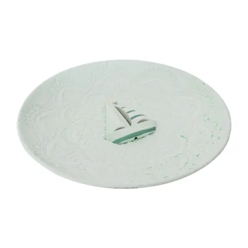 Plato de madera verde con velero de 30x30x3cm