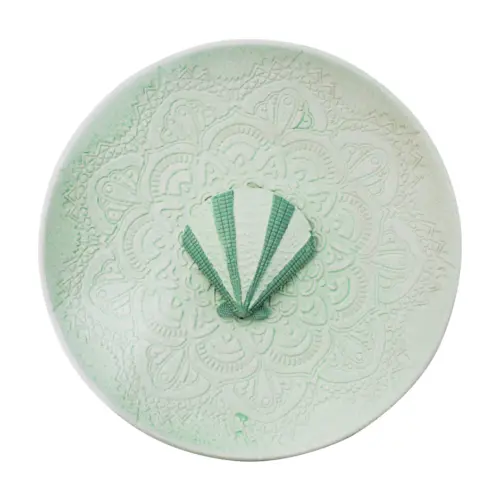 Plato de madera verde con velero de 30x30x3cm