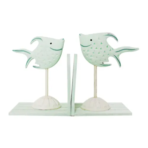 Porta libros de madera diseño peces verde de 37x12x22cm