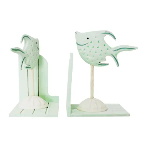 Porta libros de madera diseño peces verde de 37x12x22cm