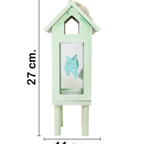 Linterna colgante de madera verde de 11x10x27cm