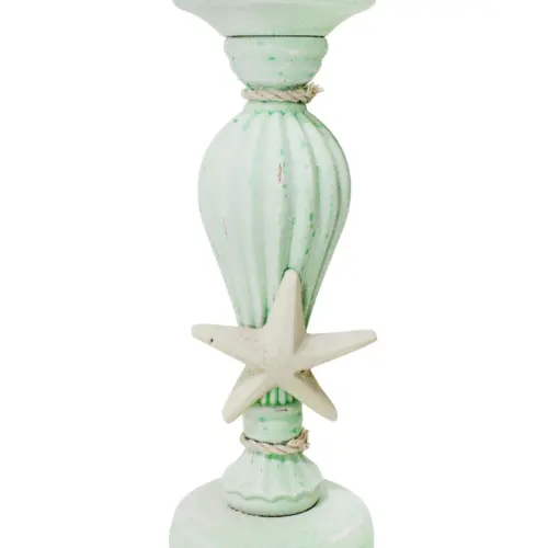 Candelabro de madera verde con estrella de 11x11x28cm