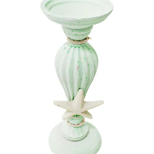 Candelabro de madera verde con estrella de 11x11x28cm