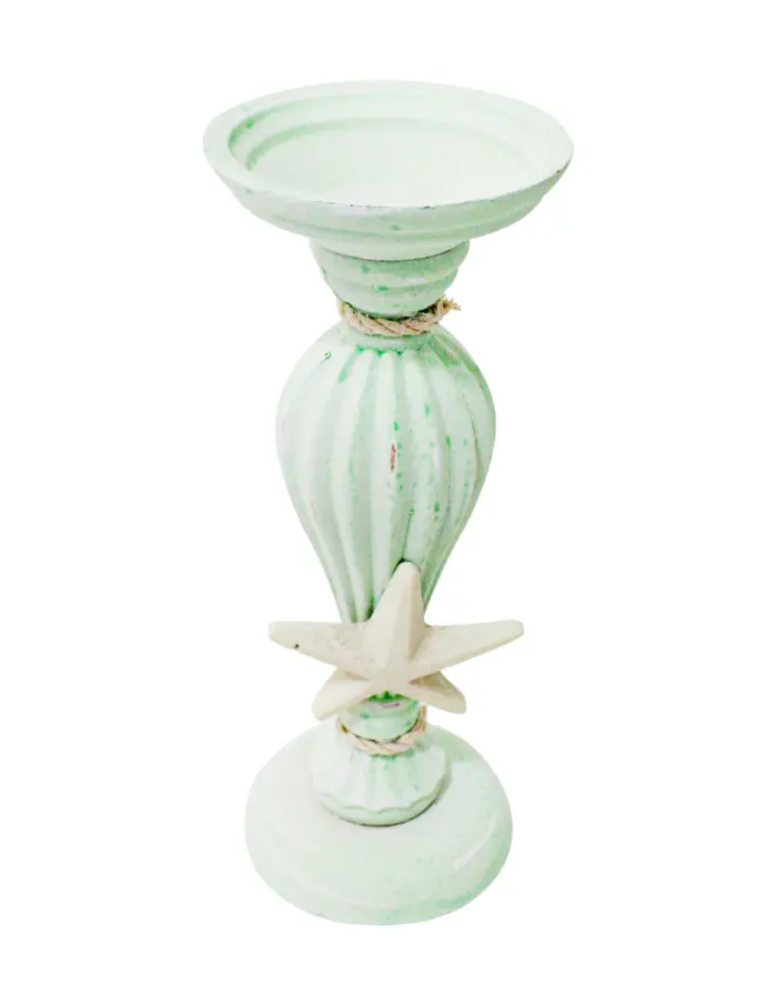Candelabro de madera verde con estrella de 11x11x28cm - Image 2