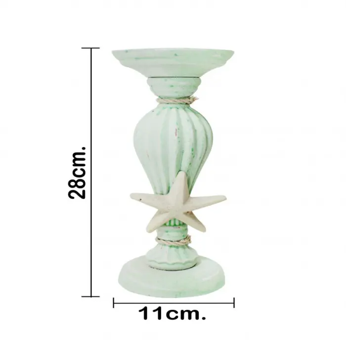Candelabro de madera verde con estrella de 11x11x28cm - Image 4