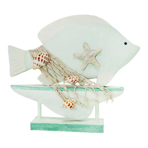 Barco con pez de madera verde de 20x4x17cm